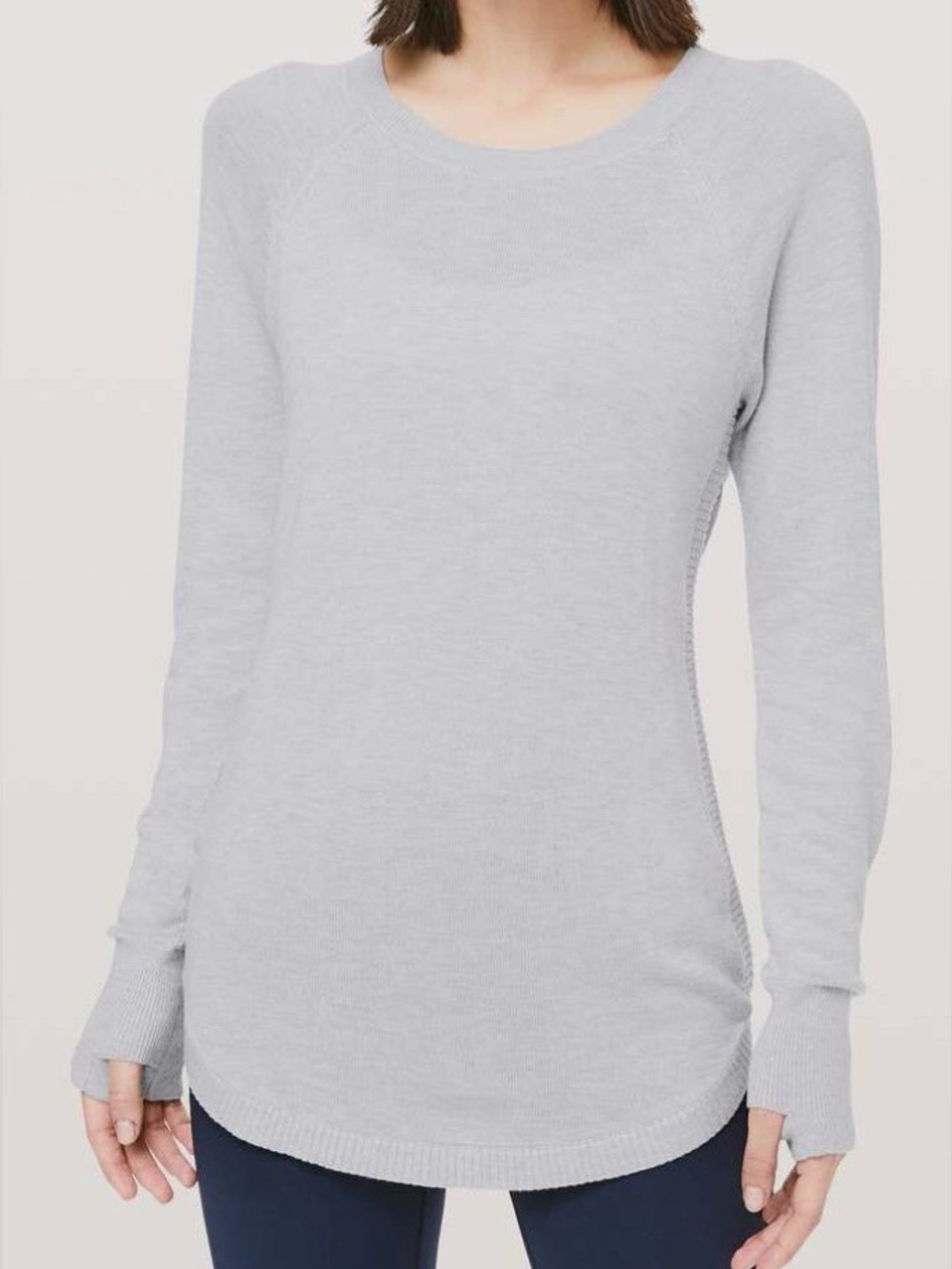 EUC lululemon athletica Hello Aloe Pullover Sweater Light Gray w/ Thumbholes